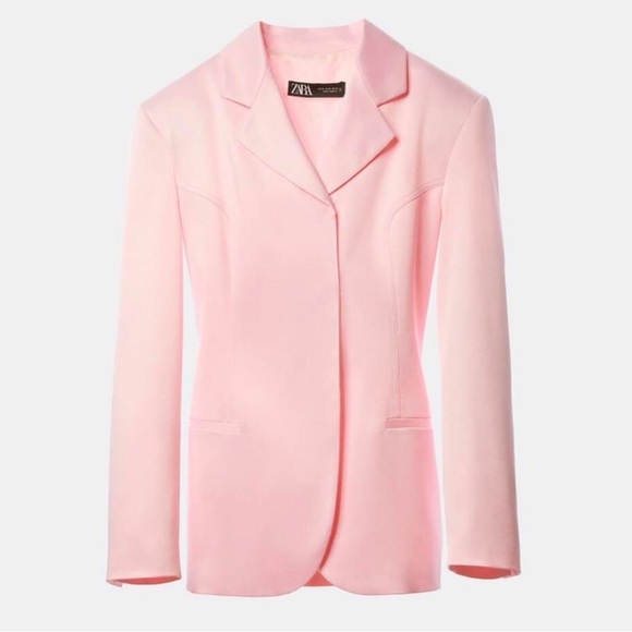 Zara Jackets & Blazers - Zara Baby Pink Satin Long Line Blazer – Size XS GUC